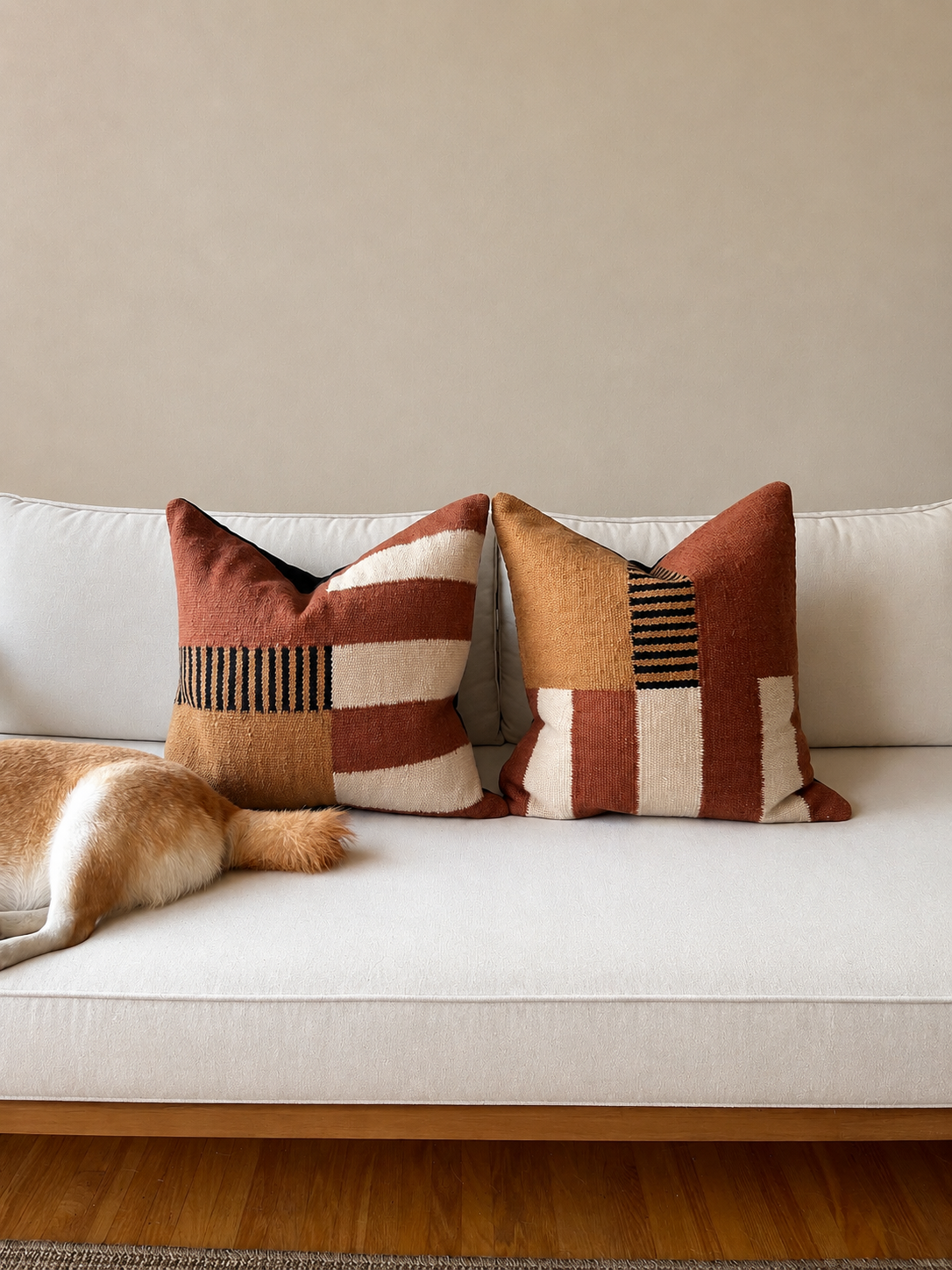 COFFEE BROWN & OCHRE WOVEN PILLOW